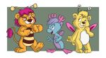 antennae_(anatomy) anthro aquatic arthropod bear bee blue_body blue_fur border brown_nose bumble_bee_(species) bumblelion_(the_wuzzles) butterbear_(the_wuzzles) butterfly deer disney felid female feral fur group hair hybrid hymenopteran insect insect_wings lepidopteran lepidopteran_wings lion magenta_hair male mammal moose moosel_(the_wuzzles) new_world_deer open_mouth open_smile orange_body orange_fur pantherine pinniped purple_hair seal semi-anthro sibsy smile the_wuzzles trio white_border wings yellow_body yellow_fur