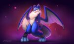 3_fingers 3_toes anthro bedroom_eyes belly biped blue_arms blue_body blue_fur blue_markings blush bodily_fluids bottomless choker claws clothed clothing collar countershade_torso countershading digitigrade dragon english_text feet fingers fluffy fluffy_tail front_view fur furred_dragon furred_scalie furry_tail gloves_(marking) head_markings heart_symbol hi_res horn jewelry leaning leaning_backward leg_markings looking_at_viewer male markings membrane_(anatomy) membranous_wings midriff mika_(mikapoofs) mikapoofs motion_lines multi_ear multicolored_body multicolored_fur mythological_creature mythological_scalie mythology narrowed_eyes navel neck_tuft necklace nude pawpads paws pinup pointy_ears pose scalie seductive simple_background slim smile smirk socks_(marking) solo standing striped_markings stripes symbol tail tail_fluff tail_tuft tapering_tail teeth text thick_tail toes topless tuft two_tone_body two_tone_fur two_tone_tail two_tone_wings white_belly white_body white_fur white_horn wide_hips wings yellow_eyes yellow_markings yellow_pawpads yellow_stripes