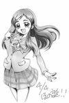  ayane_nekono bad_id bad_pixiv_id blush eyelashes futari_wa_precure greyscale hair_ornament hairclip highres jacket long_hair monochrome open_mouth precure ribbon school_uniform skirt solo verone_gakuin_school_uniform yukishiro_honoka 