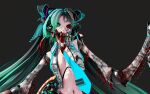 2026 3d_(artwork) accessory animal_humanoid aquatic aquatic_humanoid arthropod arthropod_humanoid autodesk_3ds_max_(artwork) blue_necktie breasts calne_ca clothed clothing cosplay crab_humanoid crustacean crustacean_humanoid deino_(artist) digital_media_(artwork) electronics eyelashes female grey_background grey_clothing grey_shirt grey_topwear hair hair_accessory hair_ribbon hatsune_miku headphones hi_res humanoid long_arms long_hair looking_at_viewer medium_breasts navel necktie no_bra open_clothing open_shirt open_topwear ribbons shirt simple_background solo spikes spikes_(anatomy) teal_eyelashes teal_eyes teal_hair topwear twintails_(hairstyle) vocaloid yamaha_corporation