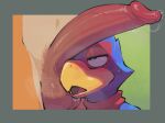 anthro anthro_on_anthro avian balls beak biped bird blue_body blue_feathers blush blush_lines bodily_fluids border canid canine cock_drunk duo erection eye_roll falco_lombardi feathers fox fox_mccloud fur genital_fluids genital_focus genitals glans green_eyes half-closed_eyes heart_eyes heart_symbol humanoid_genitalia humanoid_penis interspecies kerchief male male/male mammal multicolored_body musk musky_balls musky_penis narrowed_eyes neckerchief neckwear nintendo open_beak open_mouth orange_body orange_fur penis penis_focus penis_on_face precum red_body simple_background star_fox sweat tongue unsavoryimpcat
