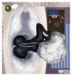 2025 afro alcohol anthro artist_logo back_dimples bathing bathtub beverage big_butt big_hair bird's-eye_view black_body border butt container cup digital_media_(artwork) drinking_glass female female_anthro glass glass_container glass_cup hair hi_res high-angle_view inside logo mammal megan_(pink_cat_enthusiast) mephitid nude nude_anthro nude_female partially_submerged pink_cat_enthusiast skunk smoking solo tailless thick_thighs watching_television water white_border white_hair wide_hips wine wine_glass