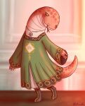 2024 5_fingers ambiguous_gender anthro arms_out bearyboo biped blurred_background boots clothed clothing colored digital_drawing_(artwork) digital_media_(artwork) dress earless elden_ring embroidery female_(lore) fingers floor footwear forked_tongue fromsoftware full-length_portrait green_clothing green_dress green_eyes hi_res inside legged_snake line_art long_neck manserpent orange_body orange_scales portrait pose pupils reptile scales scalie shaded shoes short_tail signature slit_pupils snake snout soft_shading solo standing tail tapering_tail thick_tail tongue tongue_out ventral_scales wall_(structure) zorayas