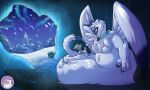 5:3 absol absurd_res anti anti_chibi anti_chibi_(character) apode aurora_(phenomenon) big_tail blush breasts canid canine cave coiling draconcopode featureless_breasts female finger_under_chin fluffy freckles gem generation_3_pokemon hi_res horn horn_jewelry hyperchibiabsol ice icy_cave jewelry large_wings larger_female legless male mammal mountain naga necklace nintendo pawpads paws pokemon pokemon_(species) serpentine size_difference slightly_chubby snow tail unicorn_horn unimpressed wings