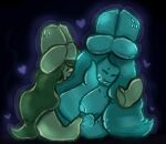 absolutetart anthro bite blush breasts duo embarrassed female female/female glow-bi_(absolutetart) glow_squid_(minecraft) glowing glowing_body glowing_markings glowing_nipples hair_eating half-length_portrait hand_holding hand_on_face heart_symbol kissing markings microsoft minecraft mojang nipples playful_biting portrait pseudo_hair simple_background squid_(minecraft) tentacle_hair tentacles xbox_game_studios