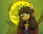 anthro antlers brown_hair buckteeth chin_piercing choker clothing deer deltarune dess_holiday ear_piercing eyebrow_piercing facial_piercing female flannel_jacket freckled_face freckles guitar hair horn jewelry long_hair looking_at_viewer mammal metal_fox117 musical_instrument necklace piercing plucked_string_instrument roaring_knight solo string_instrument teeth torn_clothing undertale_(series)