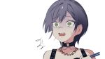  1girl bang_dream! bang_dream!_our_notes black_choker choker chopsticks commentary fang grey_hair highres holding holding_chopsticks o-ring o-ring_choker open_mouth peke_(pekeiscat) portrait short_hair simple_background solo teeth untranslatable_commentary upper_teeth_only white_background yakura_yomogi 