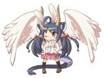  ahoge animal_ears black_hair bow brown_eyes bunny_ears cat_ears copyright_request gunjima_souichirou hair_bow hands_on_hips horns long_hair one_eye_closed plaid plaid_skirt pleated_skirt pointy_ears skirt solo tail twintails wings 