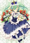  ^_^ blush closed_eyes crown dress dress_lift flower frilled_dress frills gloves green_hair hatsune_miku high_heels long_hair pantyhose plaid rose shoes smile solo twintails vocaloid yukim27 