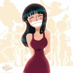  2girls 6+boys ^_^ afro antlers arms_behind_back ateliermiki bare_shoulders black_hair blunt_bangs blush brook_(one_piece) closed_eyes commentary_request dress franky_(one_piece) happy_tears highres horns jinbe_(one_piece) long_hair long_nose monkey_d._luffy multiple_boys multiple_girls nami_(one_piece) nico_robin one_piece purple_dress reindeer_antlers roronoa_zoro sanji_(one_piece) signature smile straw_hat_pirates tears tony_tony_chopper usopp 
