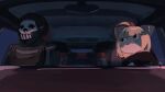  1boy 1girl :3 ahoge animal_ears balaclava black_eyes black_helmet black_shirt black_vest blonde_hair body_armor call_of_duty call_of_duty:_modern_warfare_2 car car_interior cat_ears closed_mouth crossover driving east-west_crossover ghost_(modern_warfare_2) helmet looking_at_another motor_vehicle neco-arc neco_spirit night non-web_source shiga_96 shirt skull_print smile tsukihime upper_body vest white_shirt 