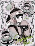  :3 animal_ears aoringo_338 blush boqta border character_name chibi chibi_inset commentary_request floral_print_sleeve_cuffs fur-trimmed_robe fur_trim ghost_pose hat highres jewelry mongolian_clothes ornate_border purple_theme rabbit_ears robe shorghaghtani_(tenmaku_no_jaadugar) tenmaku_no_jaadugar 