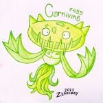  artist_name carnivine commentary dated english_commentary full_body green_theme monochrome no_humans pokedex_number pokemon pokemon_(creature) pokemon_focus smile solo traditional_media white_background zerokirbyarts 