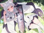 1boy 1girl :o absurdres animal_ear_fluff animal_ears anparu ass_visible_through_thighs black_eyes black_gloves black_panties black_ribbon blush braid breasts bug butterfly cape censored clothes_lift crossed_bangs cum cum_in_mouth cum_on_body cum_on_penis day dutch_angle feet_out_of_frame flower gloves glowing_butterfly gradient_eyes grass greatsword grey_hair hair_intakes hair_ribbon half-closed_eyes hand_on_another's_head hands_up high-waist_skirt high_collar highres hood hooded_cape hugging_object knee_up large_penis layered_skirt looking_at_viewer loving_aura lying miniskirt mosaic_censoring multicolored_eyes multiple_views nature nipples no_bra nude on_back on_ground open_mouth original outdoors panties pantyshot penis penis_on_face penis_over_eyes pink_eyes ribbon shadow shirt shirt_lift single_glove single_vambrace sitting skirt skirt_lift small_breasts suspenders sword thighhighs twin_braids two-sided_fabric two-sided_gloves underwear vambraces voice_drama_available w weapon white_cape white_flower white_shirt white_skirt white_thighhighs 