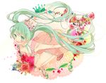  ami7 bad_id bad_pixiv_id crown dress green_eyes green_hair hatsune_miku highres long_hair open_mouth solo twintails very_long_hair vocaloid 