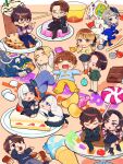  4girls 6+boys =_= amane_sachika animification ankle_boots black_boots black_hair black_jacket black_pants black_skirt blonde_hair blue_dress blue_eyes blue_jacket blue_shirt blush bocca_jaldak boots braid brown_eyes brown_hair brown_vest cake candy cherry chibi chips_(food) chocolate chocolate_bar chocolate_chip_cookie closed_eyes closed_mouth coat collared_shirt commentary_request cookie crossdressing crossdressing_(mtf) crying crying_with_eyes_open dark_shouma_(kamen_rider) dente_stomach dessert dress drooling empty_eyes everyone food food_on_face frappuccino fruit glasses gradient_hair green_jacket grey_hair grotta gummy_candy gummy_cola hand_on_own_hip high_heel_boots high_heels highres hood hood_up hooded_jacket ice_cream ice_cream_cone inoue_shouma jacket jagarico jiip_stomach kamen_rider kamen_rider_gavv_(series) karakida_hanto kiwi_(fruit) kiwi_slice lakia_amarga lango_stomach liselle_jaldak lollipop long_hair long_sleeves low_twintails marshmallow monster_boy mouth_drool multicolored_hair multiple_boys multiple_girls nyelv_stomach on_food open_clothes open_jacket open_mouth orange_pants pants parted_bangs pink_hair plate pleated_skirt potato_chips potato_stick pudding purple_shirt rectangular_eyewear red_streaks roots_(hair) round_eyewear shina09haniwa shirt short_hair siita_stomach sitting_on_food skirt smile socks split-color_hair strawberry streaked_hair suga_kenzo swirl_lollipop tearing_up tears trap twin_braids twintails two-tone_hair u_u vest white_coat white_hair white_shirt white_socks wing_collar zipper_pull_tab 