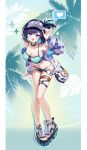  1girl :d alternate_hair_length_(longer) anchor_symbol bare_shoulders bikini black_bikini black_choker black_hair black_shoes black_survival blue-tinted_eyewear blue_bikini blue_eyes blue_hair blue_nails blue_streaks blush breasts cano852 choker cleavage collarbone colored_speech_bubble commentary_request debi_(black_survival) debi_(cotton_candy)_(black_survival) eternal_return:_black_survival eyewear_on_head fingernails hair_rings hand_on_own_hat heart highres jacket korean_commentary large_breasts long_sleeves multicolored_bikini multicolored_hair multicolored_shoes nail_polish navel o-ring o-ring_choker official_alternate_costume official_alternate_hairstyle open_clothes open_jacket outline pine_tree shoes single_hair_ring smile solo sparkle speech_bubble spoken_heart streaked_hair swimsuit teeth thigh_strap tinted_eyewear tree two-tone_bikini two-tone_hair upper_teeth_only visor_cap water_drop white_background white_jacket white_outline 
