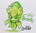  artist_name commentary dated english_commentary fomantis full_body green_theme highres limited_palette motion_lines no_humans pokedex_number pokemon pokemon_(creature) pokemon_focus solo traditional_media white_background zerokirbyarts 