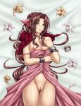  aeris aerith_gainsborough cameltoe dress final_fantasy final_fantasy_vii flower green_eyes long_hair nipless nipples no_panties panties pink_dress pussy sexy shy uncensored 