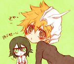  arrancar black_hair bleach blush brown_eyes espada green_eyes kurosaki_ichigo nijinuma_ui orange_hair short_hair ulquiorra_cifer 