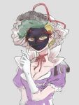  blonde_hair bow breasts carnival_mask choker cleavage collarbone dress frills gloves hat hat_ribbon high_collar highres mask mbgb medici_collar mob_cap purple_dress red_bow red_choker ribbon ribbon_choker touhou under-elbow_gloves white_gloves yakumo_yukari yellow_eyes 