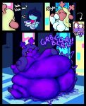 absurd_res anthro antlers areola belly belly_inflation beverage big_areola big_belly big_breasts blueberry_inflation breasts deer deltarune digital_media_(artwork) drinking duo fat_rolls female hi_res horn huge_areola huge_belly huge_breasts human inflation juice kris_dreemurr mammal morbidly_obese morbidly_obese_anthro neck_rolls nipples noelle_holiday nonbinary_(lore) nude obese obese_anthro overweight overweight_anthro pincoosh sequence signature sound_effects tea transformation transformation_by_substance undertale_(series) vowelless vowelless_sound_effect