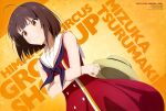  >:( 1girl absurdres ahoge anime_coloring artist_request bare_arms blue_neckerchief bob_cut brown_eyes brown_hair character_name closed_mouth collarbone copyright_name copyright_notice crossed_arms dress grow_up_show:_himawari_no_circus-dan hat highres holding holding_unworn_clothes holding_unworn_hat looking_at_viewer magazine_scan neckerchief newtype official_art orange_background red_dress sailor_collar scan short_hair sleeveless sleeveless_dress solo sun_hat third-party_source tsurumaki_mizuka unworn_hat unworn_headwear upper_body v-shaped_eyebrows white_sailor_collar 