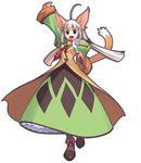  :d ahoge animal_ears argyle arm_up atelier_(series) atelier_iris atelier_iris_grand_phantasm bangs blunt_bangs blush buttons cat_ears cat_tail dress flat_chest frills full_body futaba_jun gem green_dress green_eyes hair_ribbon happy jewelry ladle long_hair looking_at_viewer necktie official_art open_mouth pendant repre_(atelier) ribbon shoes simple_background smile solo tail twintails white_background white_hair wide_sleeves 