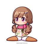  1girl artist_request bracelet brown_hair brown_shoes copyright_notice floral_print floral_print_skirt hair_ornament hairclip jewelry jikkyou_powerful_pro_yakyuu jikkyou_powerful_pro_yakyuu_(style) long_hair low_twintails motowaka_haruhi multicolored_shoes no_mouth official_art pink_shirt print_skirt purple_eyes rayman_limbs shirt shoes skirt solo tachi-e transparent_background twintails two-tone_shoes white_shoes yellow_skirt 