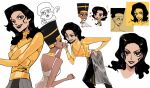  2girls ? black_eyeshadow black_hair black_lips dark-skinned_female dark_skin eyeshadow genderswap genderswap_(mtf) guaguapiu hand_on_own_hip hat heart highres holding_hands iman makeup medium_hair michael_jackson multiple_girls multiple_views real_life remember_the_time shirt turtleneck yellow_shirt 