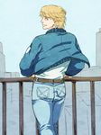  bad_id bad_pixiv_id belt blonde_hair blue_eyes blue_jacket bomber_jacket denim homutatu jacket jeans keith_goodman male_focus pants solo tiger_&amp;_bunny 