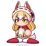  1girl animal_ears artist_request blonde_hair copyright_notice ears_through_headwear fox_ears fox_girl fox_tail hat hat_ornament hat_ribbon japanese_clothes jikkyou_powerful_pro_yakyuu jikkyou_powerful_pro_yakyuu_(style) kimono leaf_hat_ornament long_hair multicolored_hair multicolored_shoes no_mouth official_art oinari_tamamo rayman_limbs red_ribbon red_shoes ribbon shoes solo tachi-e tail transparent_background two-tone_shoes white_hair white_hat white_shoes 