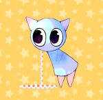  1other animal_ears art_fight_attack blue_skin cat_ears colored_skin commentary creature creature_focus english_commentary full_body gift_art highres jejejunum looking_to_the_side no_mouth no_nose original other_focus standing star_(symbol) star_symbol_background vomit vomiting yellow_background 