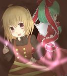  bad_id bad_pixiv_id blonde_hair brown_eyes bun_no_ji frills green_eyes green_hair hair_ribbon kagiyama_hina kurodani_yamame multiple_girls ribbon touhou 