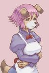  anthro apron blush bow canine clothing conoghi dog female green_eyes hair mammal matoi-chan mother parent pink_hair plain_background pose ribbons simple_background solatorobo solo tail_concerto white_background 
