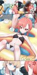  ... 2girls absurdres ahoge alternate_costume alternate_hairstyle anger_vein bikini black_bikini black_halo blue_archive blue_eyes blush breasts closed_mouth commentary_request doodle_sensei_(blue_archive) english_text gameplay_mechanics halo highres junu_(jwoo5627) korean_commentary mole mole_under_each_eye mole_under_eye multiple_girls multiple_moles musical_note neru_(blue_archive) red_eyes red_hair sensei_(blue_archive) short_twintails small_breasts smile spoken_ellipsis spoken_musical_note swimsuit toki_(blue_archive) twintails 