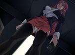  1girl bible_black earrings from_below game_cg jewelry long_hair panties pencil_skirt red_hair sei_shoujo solo takashiro_hiroko taser thighhighs underwear upskirt 