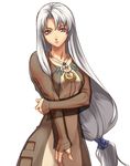  artist_request coat crescent dress grey_eyes jewelry little_snow long_hair low-tied_long_hair necklace official_art see-through simple_background solo spectral_(series) spectral_force white_background white_hair 