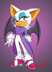  bat blaze_the_cat clothed clothing cosplay cyan_eyes female gradient_background hair half-closed_eyes high_heels mammal robert_anderson rouge_the_bat sega solo sonic_(series) watermark white white_clothing white_hair wings 
