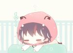 1girl 23_(candy_chapus) =_= aged_down alternate_costume baby black_hair blush closed_eyes closed_mouth commentary_request cone_horns horns kijin_seija multicolored_hair onesie red_hair short_hair sleeping small_horns solo streaked_hair touhou white_hair white_horns 