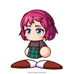  1girl artist_request black_sweater blue_eyes blue_skirt brown_shoes copyright_notice esora_ribon green_skirt jikkyou_powerful_pro_yakyuu jikkyou_powerful_pro_yakyuu_(style) multicolored_shoes multicolored_skirt no_mouth official_art pink_hair plaid_clothes plaid_skirt rayman_limbs ribbed_sweater shoes short_hair skirt solo sweater tachi-e transparent_background two-tone_shoes white_shoes 