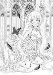  breasts bug butterfly greyscale highres insect lineart long_hair medium_breasts miyu_(botan) monochrome original solo twintails very_long_hair 