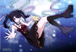  1girl absurdres afloat ame-chan_(needy_girl_overdose) anime_coloring animedia ankle_boots artist_request black_boots black_eyes black_hair black_ribbon black_skirt black_socks boots copyright_name copyright_notice full_body hair_ornament hair_over_one_eye hair_tie high_heel_boots high_heels highres kneehighs long_hair looking_at_viewer magazine_scan needy_girl_overdose official_art one_eye_covered parted_lips red_nails red_shirt ribbon scan shirt sidelocks skirt socks solo submerged suspender_skirt suspenders third-party_source twintails underwater x_hair_ornament 