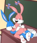  anal anthro babs_bunny bow breasts buster_bunny butt duo female lagomorph looking_at_viewer mammal nipples nude open_mouth penis rabbit side_boob tiny_toon_adventures tiny_toons tongue tongue_out warner_brothers 