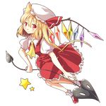  animal_ears blonde_hair blush bobby_socks flandre_scarlet full_body hat highres laevatein long_hair red_eyes socks solo star tail touhou transparent_background wakudori wings 