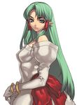  artist_request azalea_(spectral_force) bare_shoulders bow bracelet dress gloves green_eyes green_hair hair_tubes jewelry long_hair necklace official_art ribbon sidelocks simple_background solo spectral_(series) spectral_force strapless strapless_dress white_background 