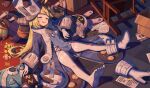  absurdres bangboo_(zenless_zone_zero) blonde_hair boots coat commentary_request feet highres jfzm001 open_clothes open_coat shorts sleeping thighhighs white_boots 