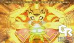  1girl akeikou amaterasumon artist_logo artist_name blurry blurry_foreground bodysuit breasts close-up colored_skin commentary_request digimon digimon_(creature) digimon_card_game grey_hair large_breasts logo red_bodysuit red_eyes red_skin solo translation_request watermark 