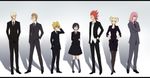  5boys alternate_costume antennae axel_(kingdom_hearts) bad_id bad_pixiv_id beard blonde_hair demyx facial_hair facial_mark ghost_in_the_shell_lineup highres jewelry kingdom_hearts larxene long_hair luxord marluxia multiple_boys multiple_girls necklace necktie okitsune_(okitsune-sama) pantyhose pink_hair red_hair roxas short_hair striped striped_legwear xion_(kingdom_hearts) 