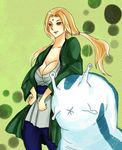  blonde_hair breasts cleavage facial_mark forehead_mark katsuyu long_hair naruto red_eyes slug touka002302 tsunade 